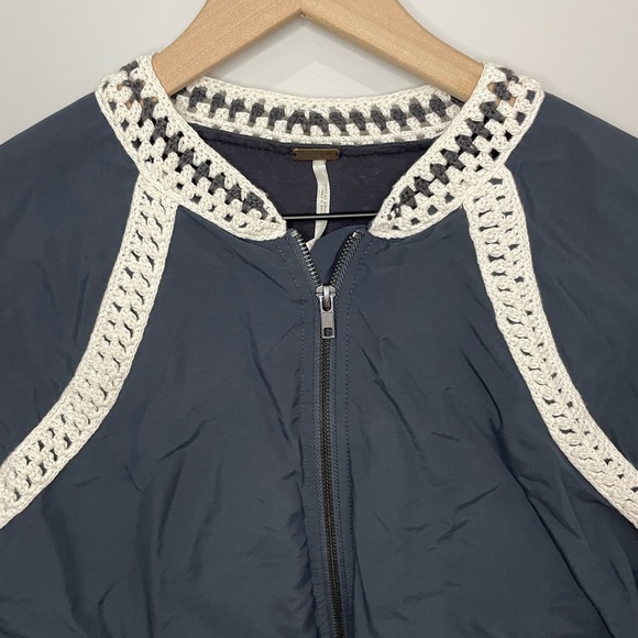 Free People Crochet insert light weight bomber cropped jacket - Picture 2 of 15